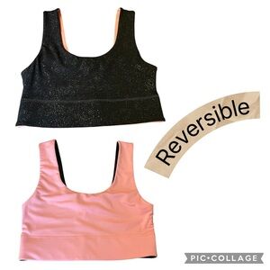 Fabletics Reversible Black & Peach Sports Bra (S). Measurements in pictures.